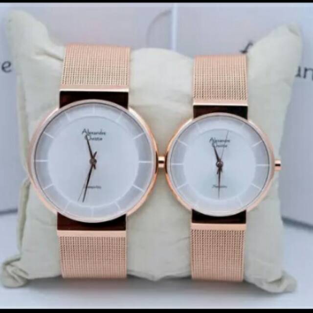 JAM TANGAN COUPLE/PRIA/WANITA ALEXANDRE CHRISTIE AC-8523 RANTAI PASIR ROSEGOLD