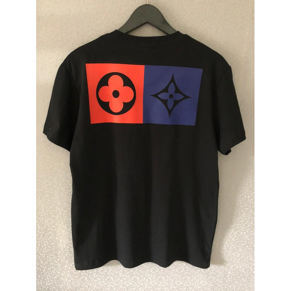 TSHIRT LV 19SS MULTI LOGOS MONOGRAM FLOWERS BLACK PREMIUM KAOS PRIA