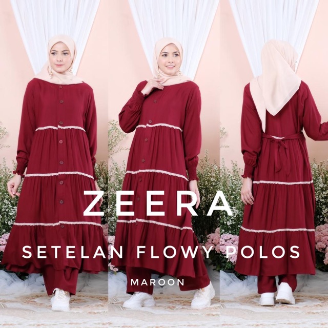 Daster Arab Setelan Flowy Polos by Zeera