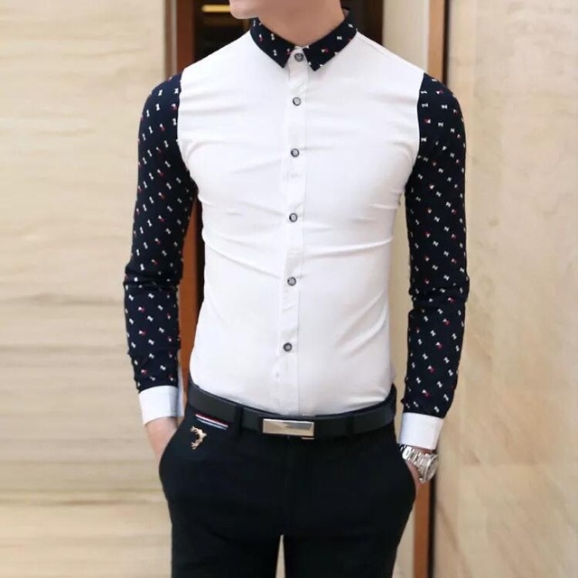 Kemeja Slimfit Cowok Romelu Lengan Panjang Fashion Pria Motif Formal