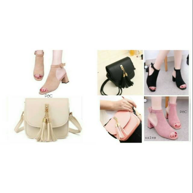 PAKET HEMAT 2IN1 TERMURAH HEELS tahu kotak heel vintage murah tas slingbag zara lonceng mall import