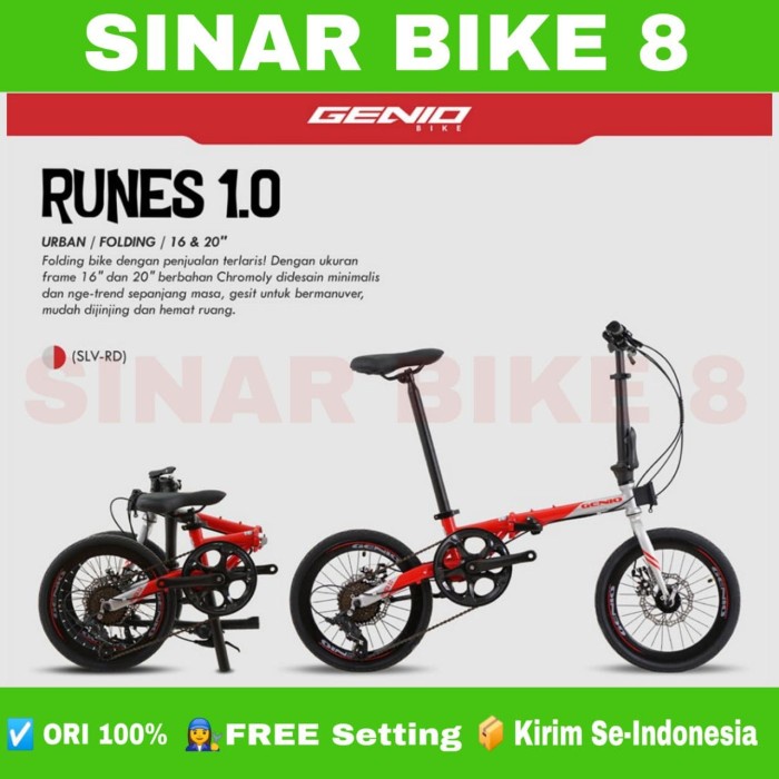 Sepeda Lipat Ukuran 16 Inch &amp; 20 Inch  GENIO RUNES 1.0 CHROMOLY 8 Speed