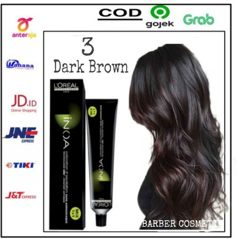 cat rambut Loreal inoa 3 dark Brown hair colour pewarna rambut Loreal inoa 3 dark Brown