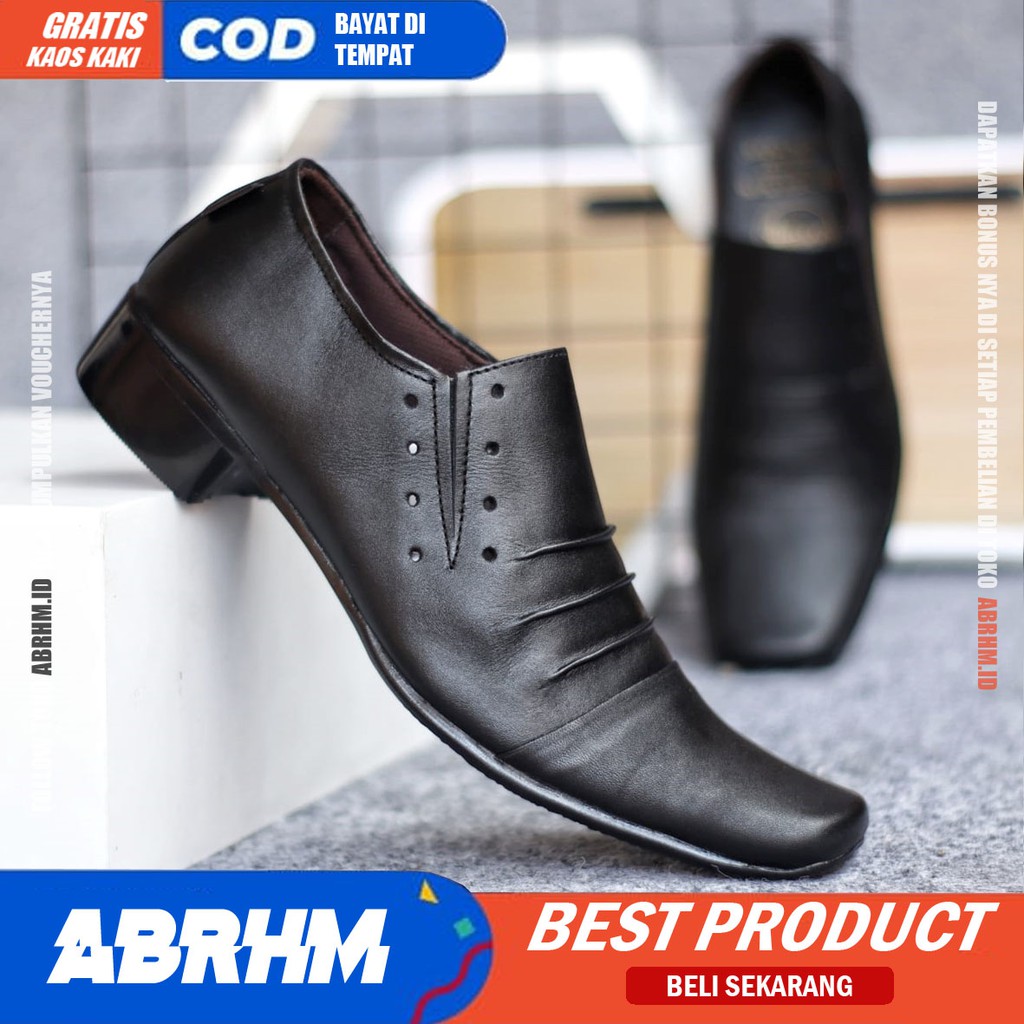 ABRHM x RAMPLE Sepatu Pantofel Kulit Asli Formal Kerja Kantor Pria Cowok