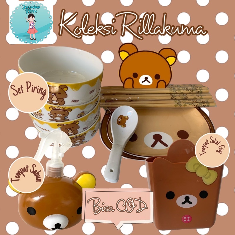 Set Piring Keramik Rillakuma/Barang Rillakuma/Tempat Sabun Rillakuma/Tempat Odol Rillakuma/Hadiah/Koleksi Barang Rillakuma