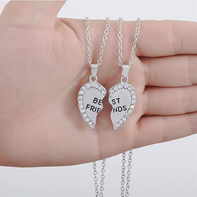 Kalung Rantai Dengan Liontin Hati Motif Tulisan Best Friends Untuk Wanita