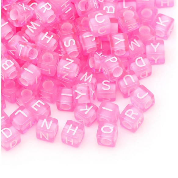 200pcs Manik-Manik Kubus Pink Bahan Akrilik Ukuran 6mm (2 / 8 &quot;) x 6mm (2 / 8&quot;) Untuk Membuat Perhiasan