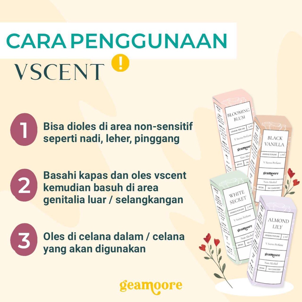 Geamoore Vscent Perfume 3ML [ White Secret | Black Vanilla | Blooming Blum | Almond Lily ]