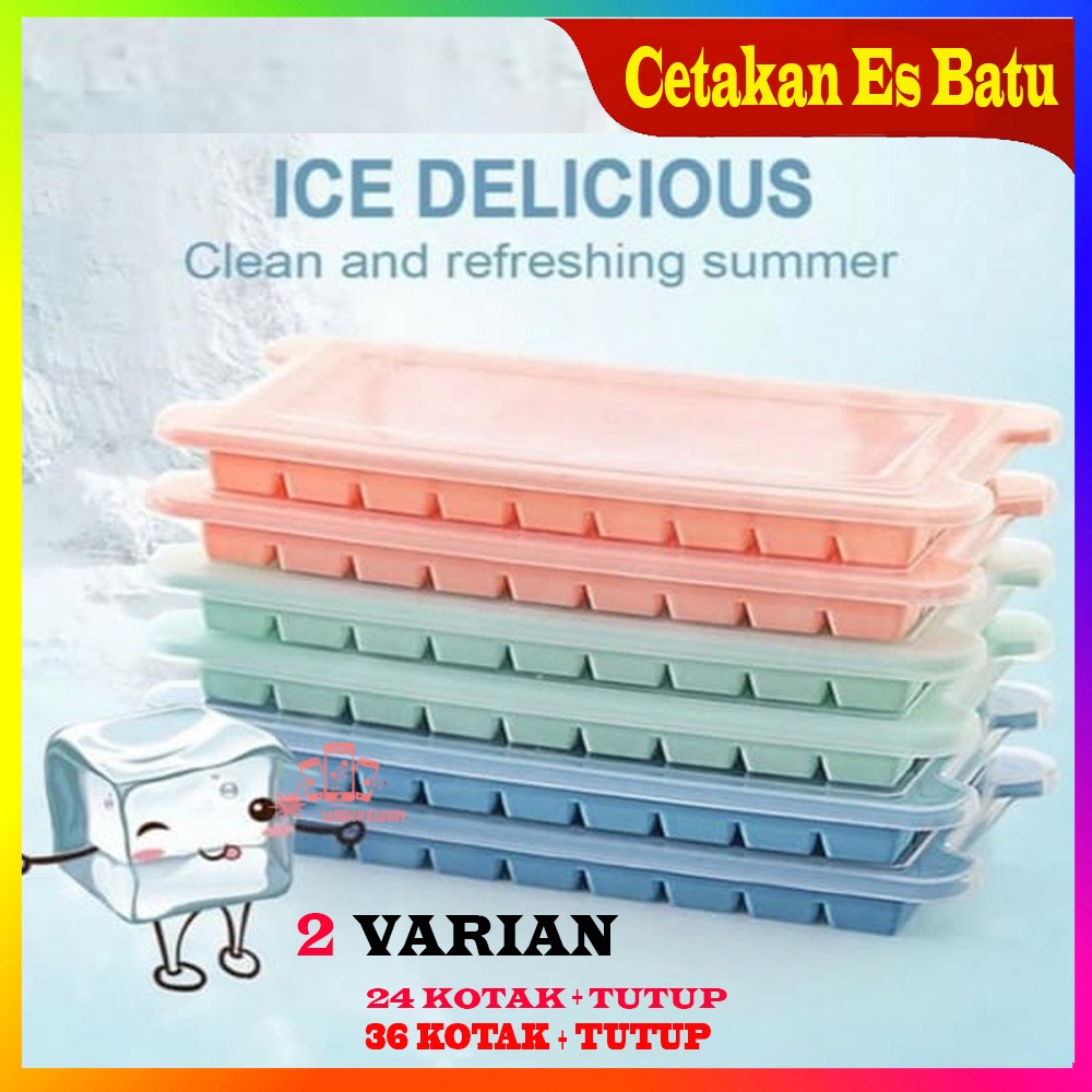 Cetakan Es Batu + Tutup 24 &amp; 36 Kotak Cube Silikon Elastis Coklat Puding Jelly Cetakan Es Batu Silikon 24 Kotak &amp; 36 Kotak + Tutup Sekat Dengan Tutup Kotak Besar Kecil Murah Bagus Pudding Buah Premium