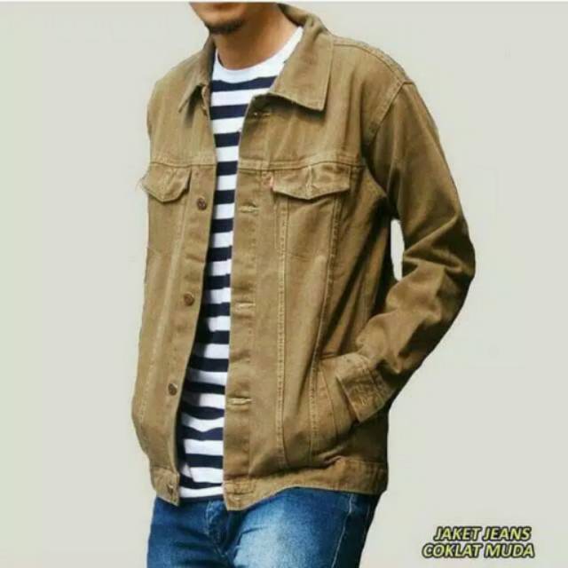 JAKET JEANS PRIA COKLAT MUDA / JAKET IJO ARMY / JAKET MARRON