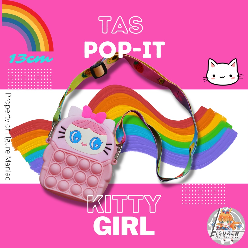 Tas Pop It Mini Kitty Girl Sling bag edition premium import size 13 cm free tali selempang Tas Anak Tas Handphone Tas Mainan Anak Tas Sekolah