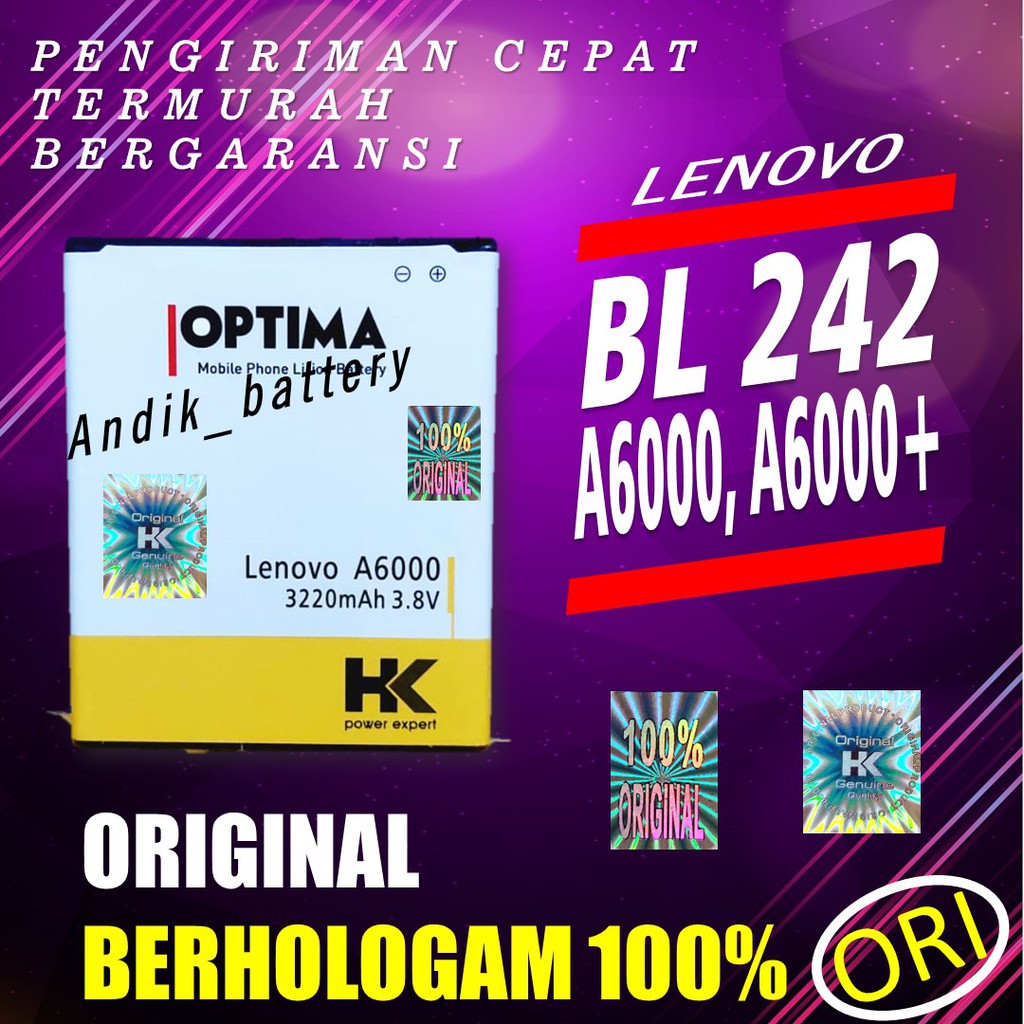 BL242 BATERAI LENOVO A6000 A6000+ BL 242