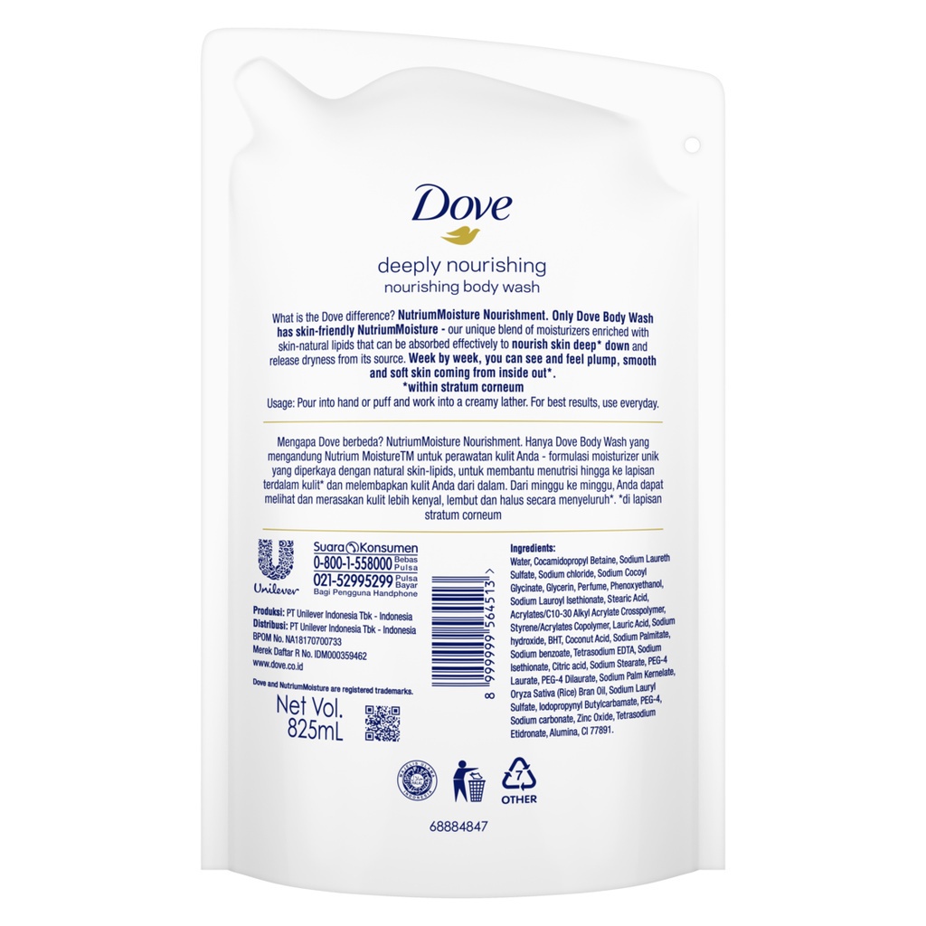 DOVE DEEPLY NOURISHING BODY WASH REFILL 825ML -NJ