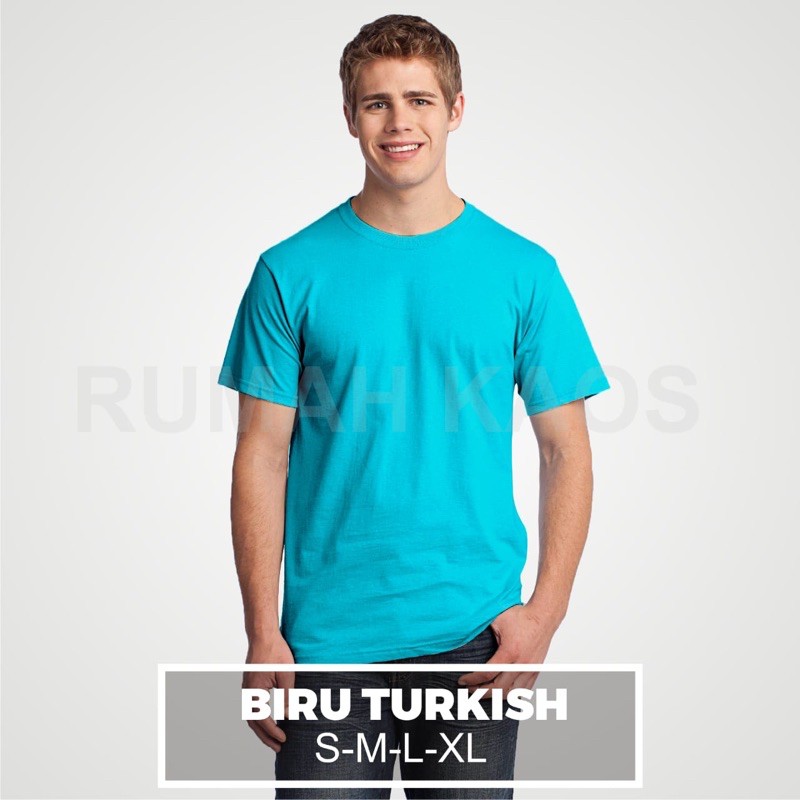 KAOS POLOS LENGAN PENDEK COTTON COMBED 30S-BIRU TURKIS
