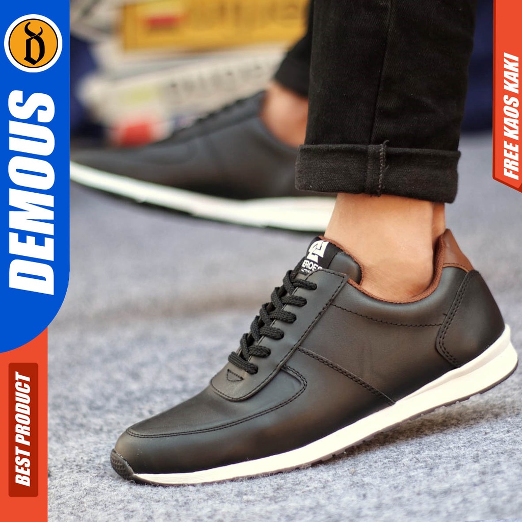 Sepatu Kasual Pria Sneakers Casual Kerja Kulit Pu Gaya Sporty Hitam Coklat Prey