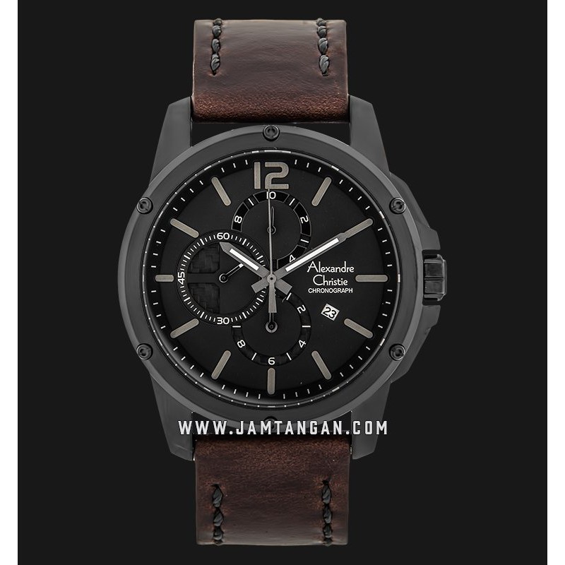 Alexandre Christie AC 6486 MC LIPBA Chronograph Men Black Dial Brown Leather Strap