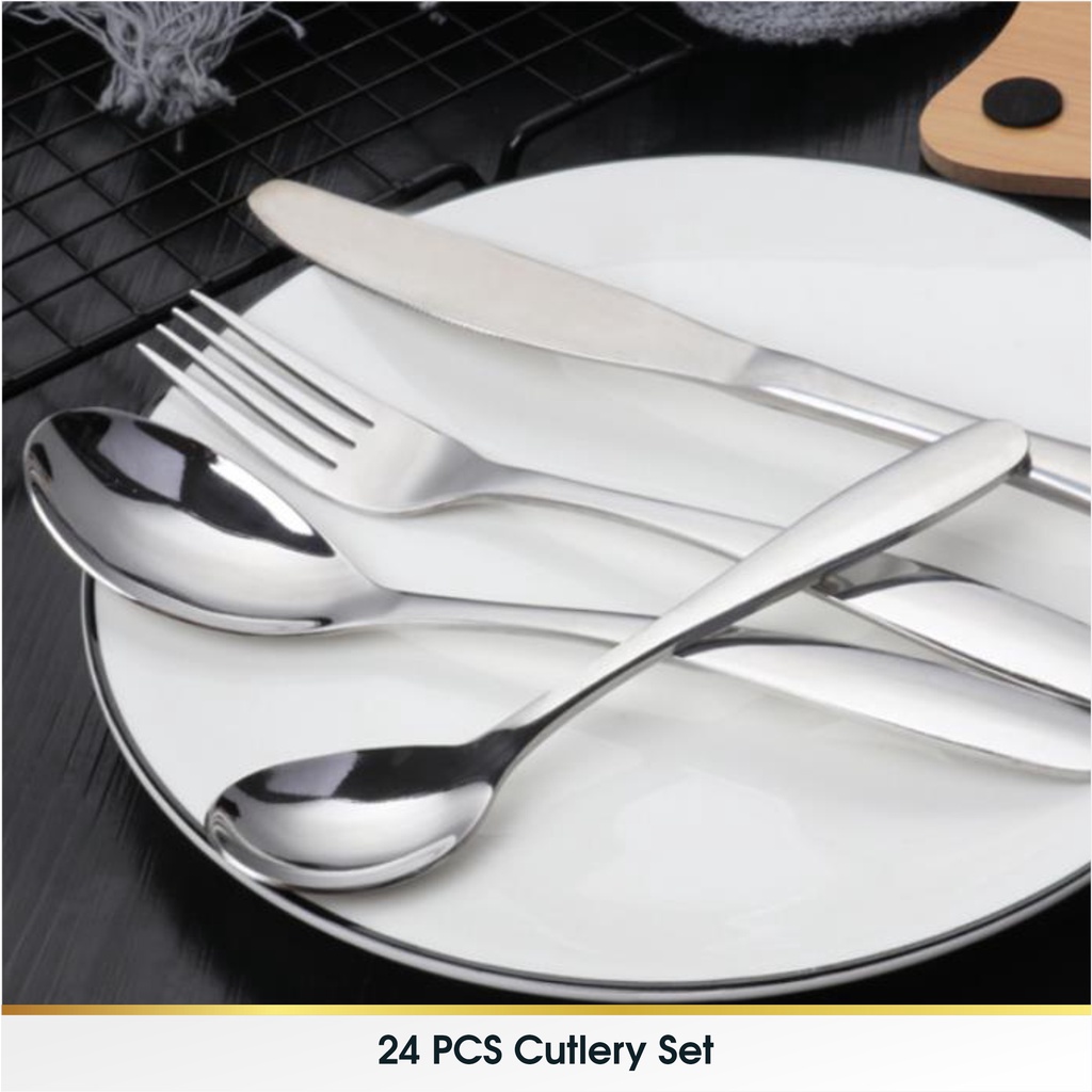 24 Pcs Set Cutlery Sendok Alat Perlengkapan Makan Korea Sendok Garpu Pisau Set Stainless Steel 24 Pcs