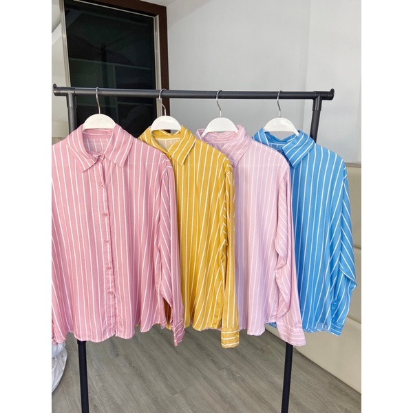 kemeja rayon LD 110, stripe kemeja wanita / Kemeja casual / kemeja stripe salur / kemeja terkini