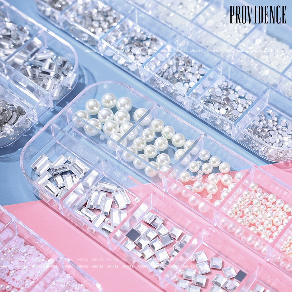 Providence 12Grids/Box Flat Back Nail Art Rhinestone 3D Effect Faux Pearl Style Round Glitters DIY Nail Rhinestones Decoration for Manicure