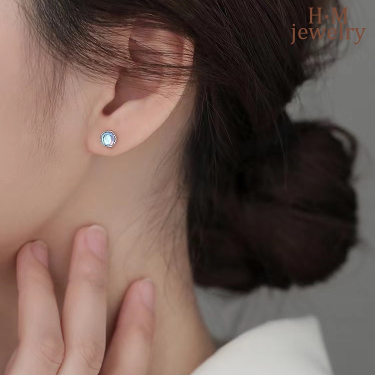 Moonstone Stud Earrings Women's 2022 New Sweet Glaze Earrings Special-Interest Design High-Grade Earrings Summer