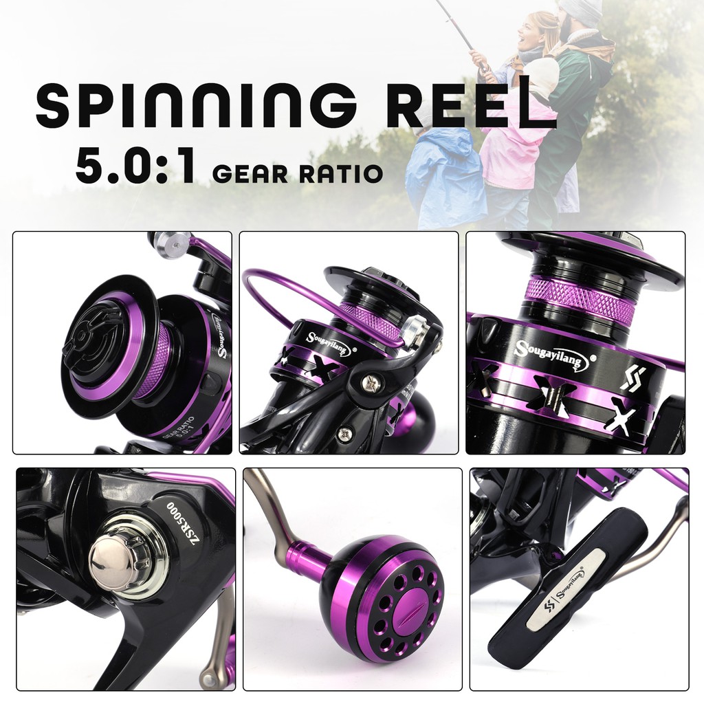 Joran Pancing Set 1.8m 2.1m with 1000-5000 Seties reel power handle Reel 12+1BB Rasio Gear 5.0:1 Max Drag 5-10KG Joran Pancing 2000-5000 Bahan Metal Untuk Air Laut Alat Pancingan Roda Memancing