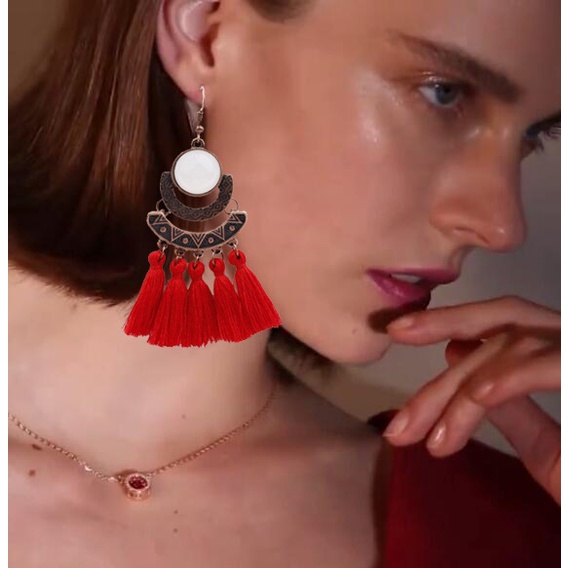 Rumbai anting-anting panjang Eropa dan Amerika fashion berlebihan rumbai aksesoris etnis retro kepri