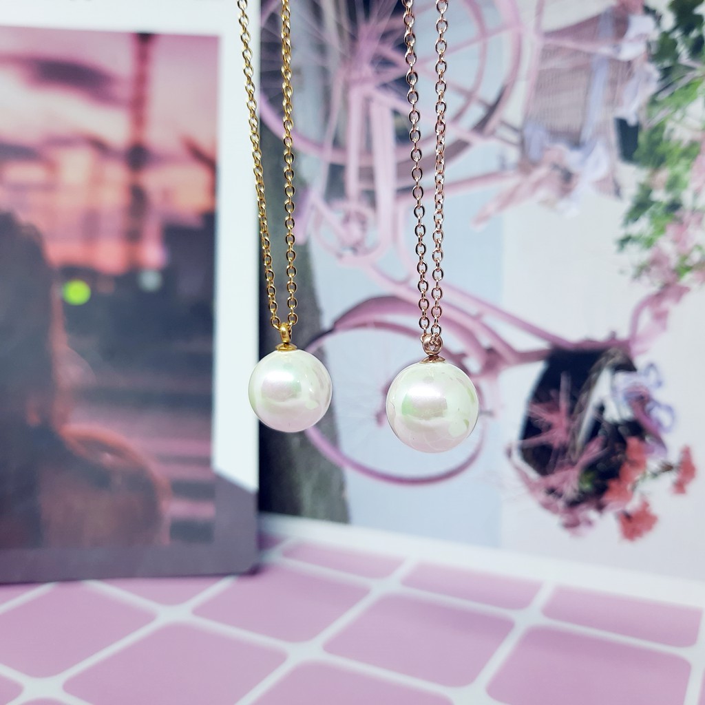 Kalung Fashion Korea Titanium Mutiara Putih Gold Rose Gold - BN430