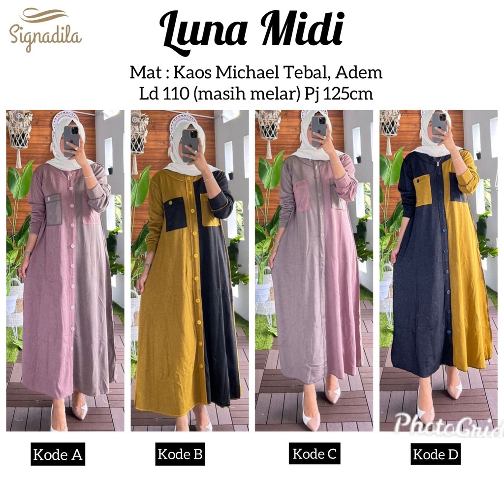 Luna Midi Dress/Dress/Baju Wanita/Gamis/Baju Muslim