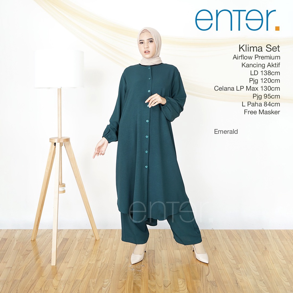 Enter Klima Set Stelan Wanita Kekinian One Set Crinkle Airflow Baju Setelan Jumbo LD 138-1