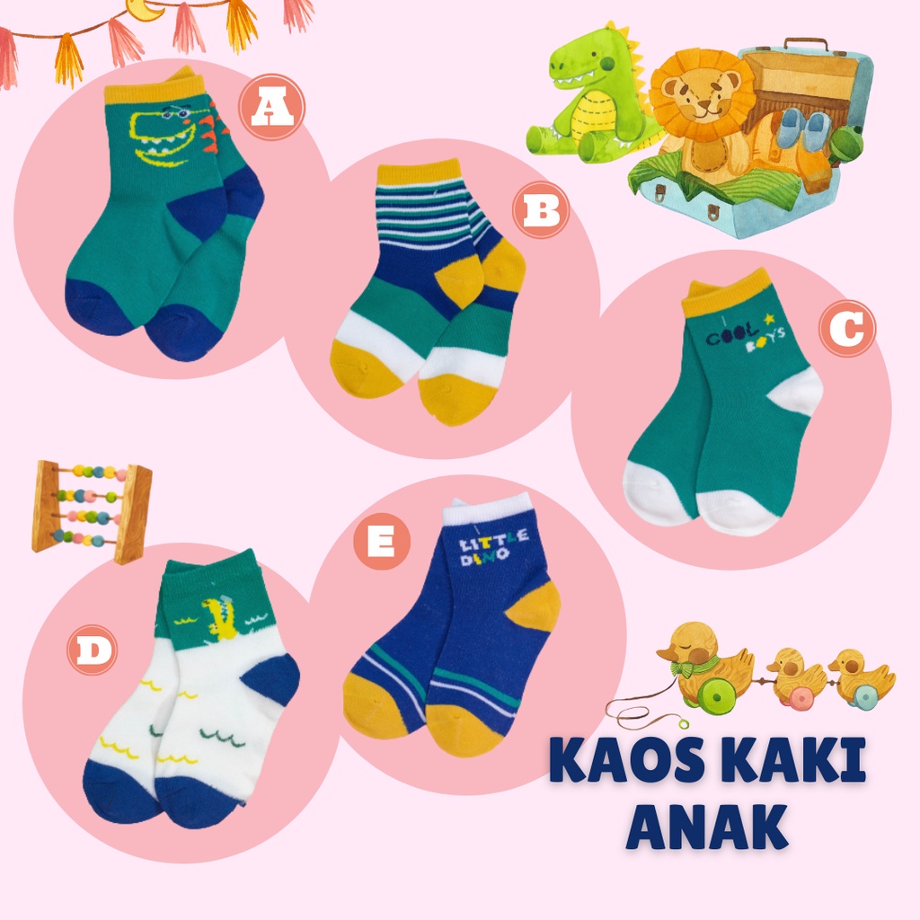 Minipetite SC2203  Kaus kaki anak usia 1 - 7 tahun Kaos kaki anak katun motif kartun dino bahan lembut adem kaos kaki anak import katun murah