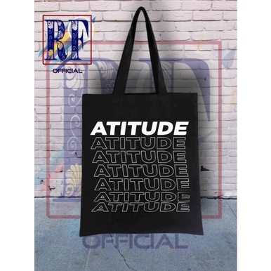 TOTE BAG DISTRO ATITUDE  / TOTEBAG RESLETING HITAM / TOTEBAG TULISAN MUSIK/ TAS JINJING / TOTEBAG CA