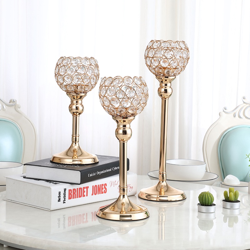 Jual Tempat Lilin Gold K9 Crystal Ball Candle Holder Centerpiece