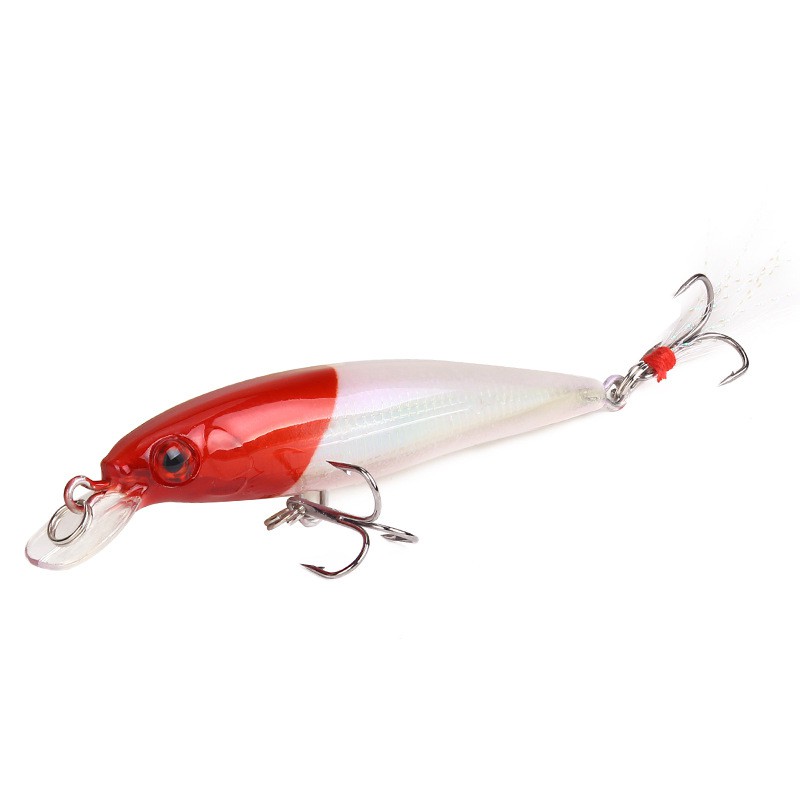 1pcs Umpan Pancing Ikan Minnow Apung 9cm 7g Dengan Kail Bulu Fishing Lure Bass Wobbler Floating Bait