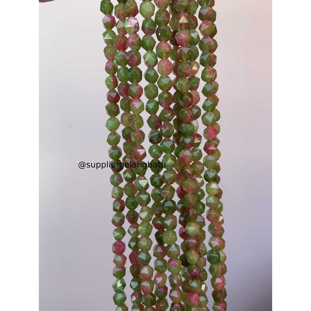 batu faceted hexagon Stone 8mm bloodstone hijau pink muda kreasi anak