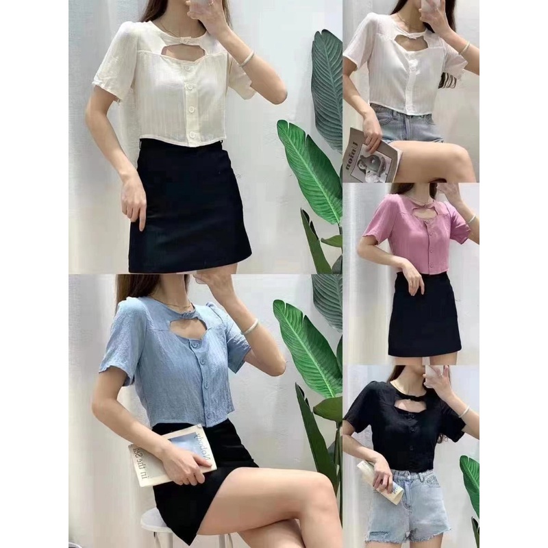 MOOGU ♡ Kaos crop top wanita seksi lengan pendek