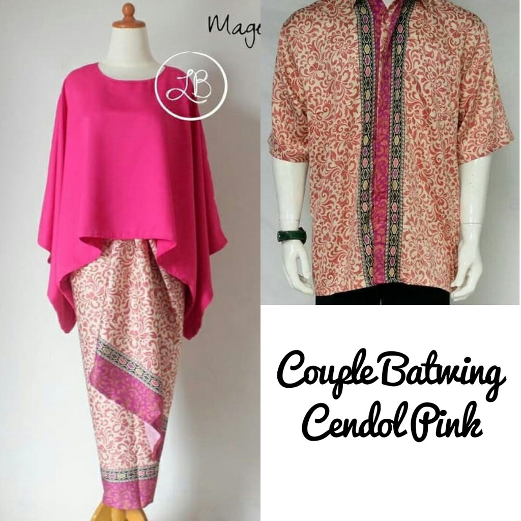 Setelan Couple Kebaya Modern Batwing Dan Kemeja Lengan Pendek