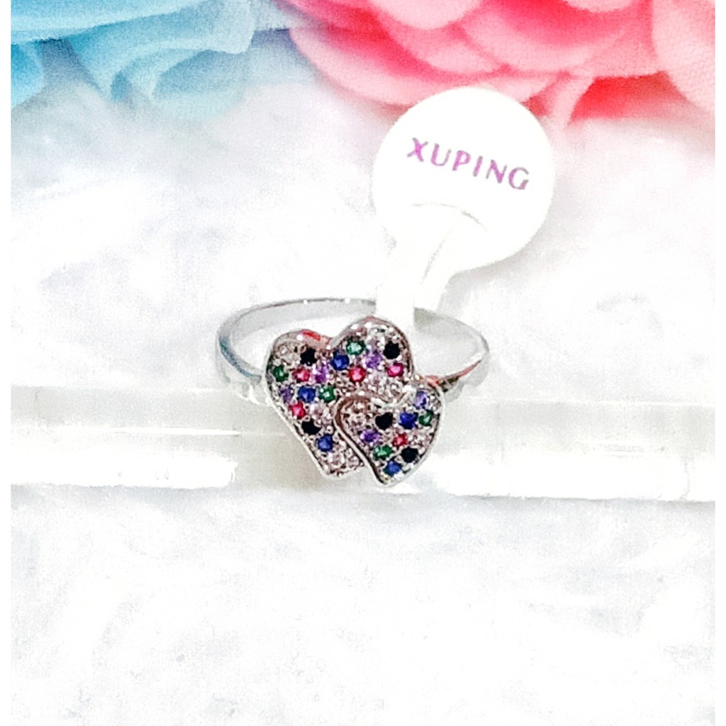 Cincin XUPING Silver Love Rainbow Diamonds XUPING Perhiasan Lapis Emas Putih