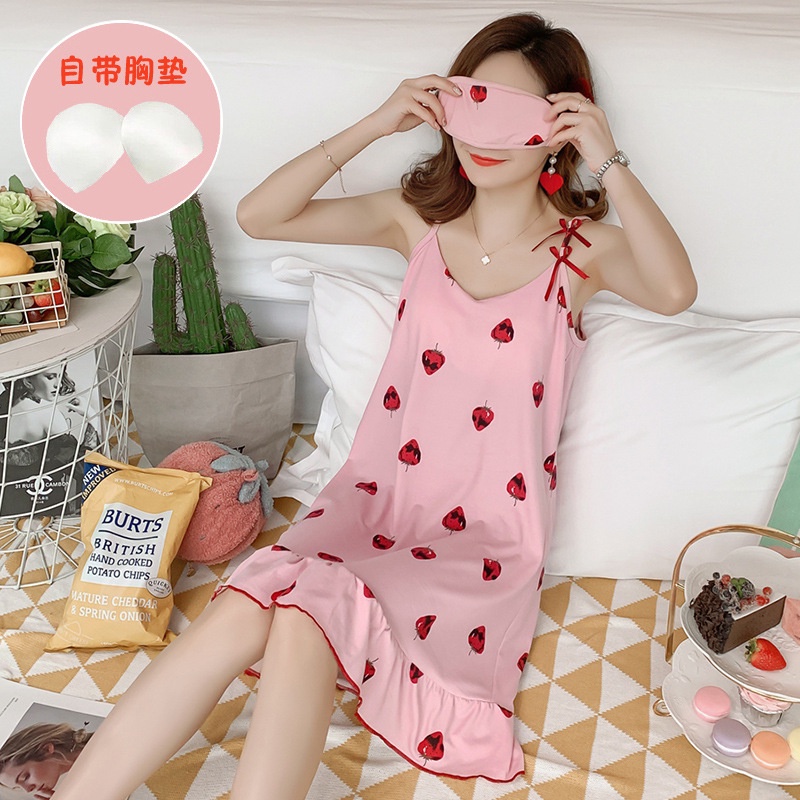 Piyama Dress Daster Wanita Korean Style Dengan Cup Bra Import