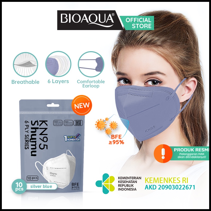BIOAQUA x SHUMU Masker N95 KN95 6Ply Disposable Earloop Masker Kesehatan Face Mask Kf94-KN95 silver blue