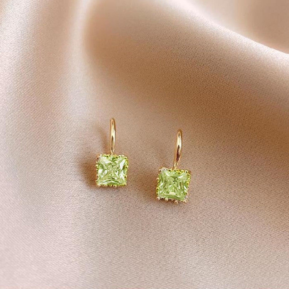 1 Pasang Anting Kait Bentuk Persegi Bahan Zirkon Warna-Warni Gaya Korea Untuk Wanita