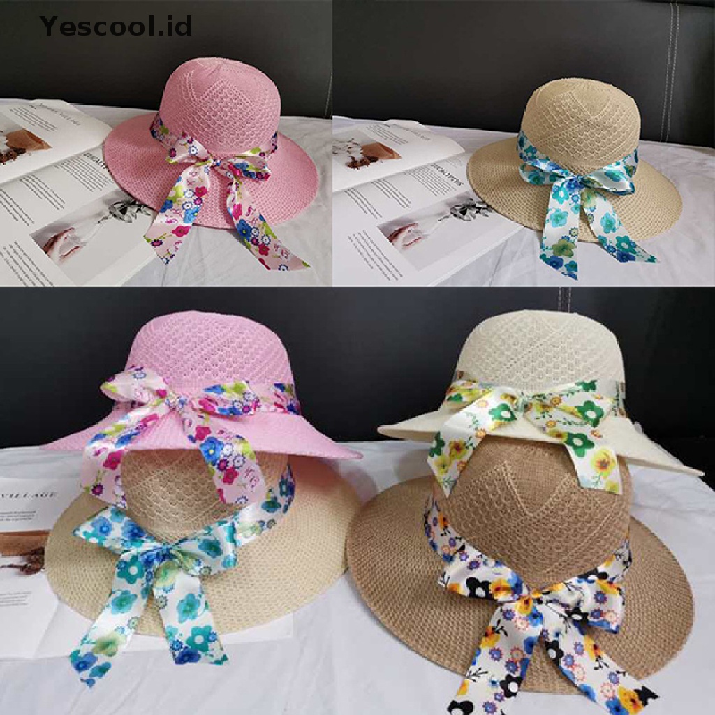 Topi Pantai Pelindung UV Bahan Jerami Untuk Wanita