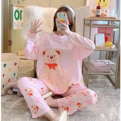 1090 ONESET BAJU KAOS TIDUR PIYAMA PANJANG KEKINIAN PP SPANDEK IMPORT FASHION WANITA KOREA ONE SET S