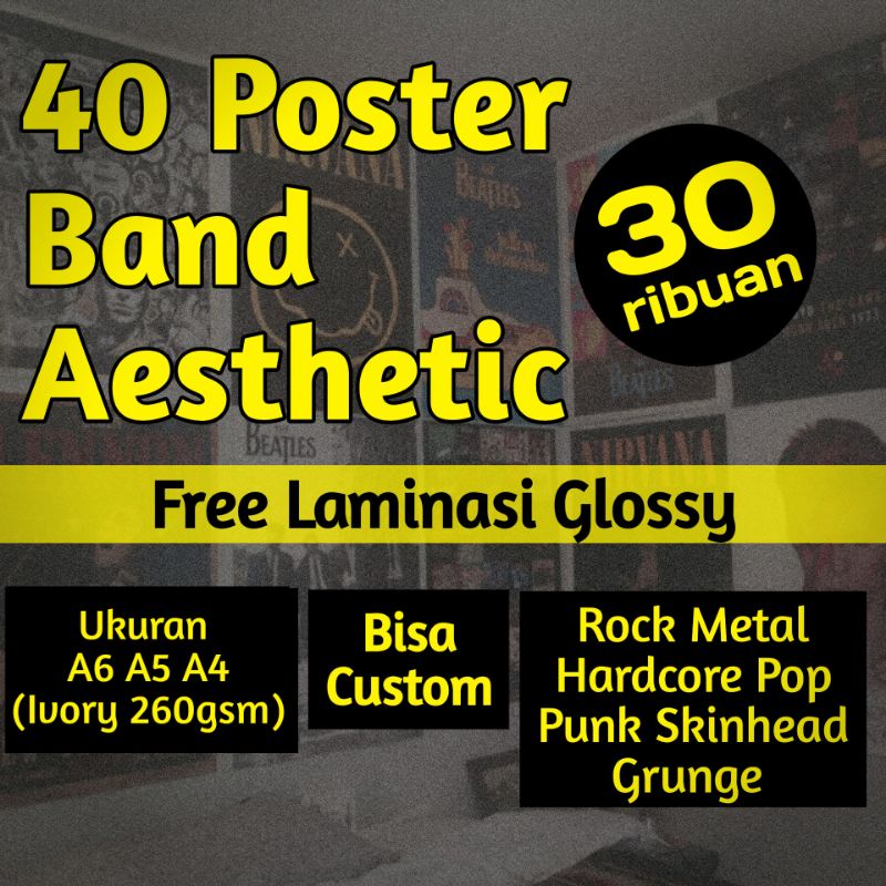 [40 PCS] POSTER BAND RETRO OLD SCHOOL PUNK METAL A4 A5 A6