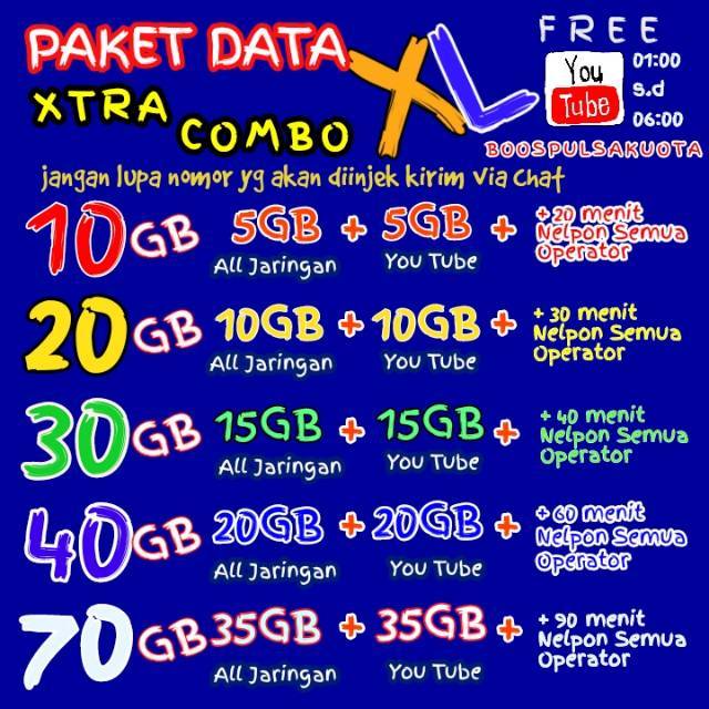 PROMO KUOTA XL XTRA COMBO XL10GB XL20GB XL30GB 40GB 70GB ...