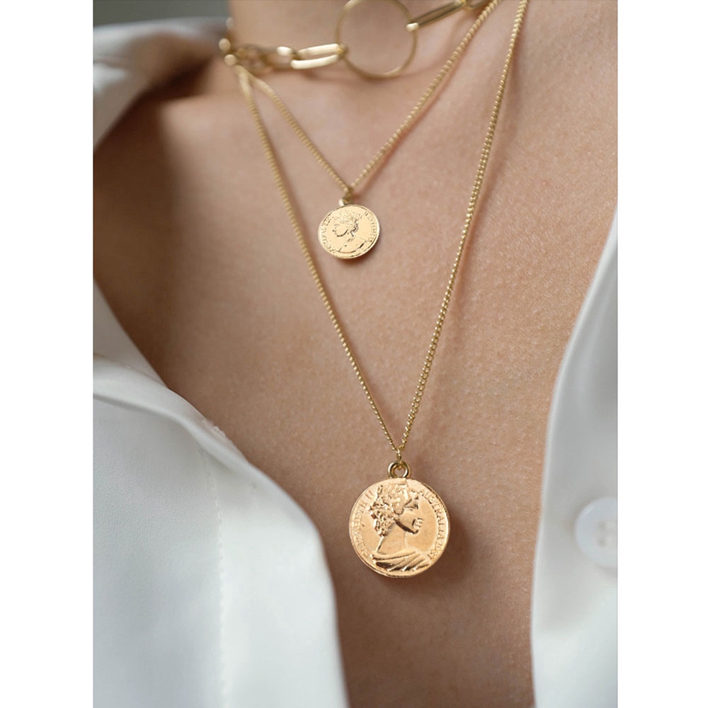 【COD Tangding】Multilayer Round Shape Hollow Out Coin Style Korea New Fashion Necklace Women Party Accessory Chain