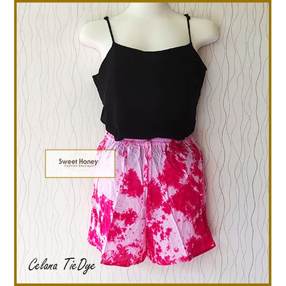 Sweet Honey ~ Grosir Celana Tie Dye Pendek Hot Pants Wanita Ada Kantong Rayon Bali Kekinian