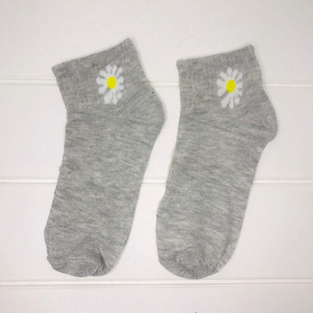 ❄ TMALL ❄ R456 Kaos Kaki Ankle H185 Motif Bunga Daisy Gaya Korea Untuk Kaos Kaki Wanita Motif-ABU ABU