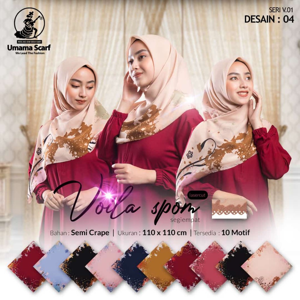 Jilbab PILIH WARNA PILIH MOTIF VOILA SPOM LASER CUT UMAMA Hijab Kerudung Segi Empat Motif D4/103
