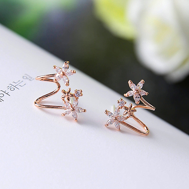 XiaoboACC Anting Tusuk Sterling Silver 925 Model Bunga Melengkung Gaya Korea untuk Wanita