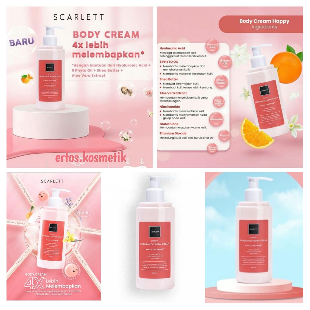 Scarlett Happy Series Whitening Body Cream / Serum / Shower Scrub / Lotion / Scrub